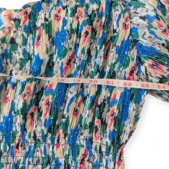 Ganni Floral Tent Dress Blue Green Midi Length Modest Pleated - Picture 10 of 16